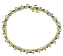 Romantic 14kt Two-Tone Gold Emerald and Single Cut Diamond Bracelet