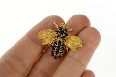 14K Yellow Gold Sapphire Encrusted Bumble Honey Bee Pin/Brooch