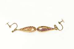14K Yellow Gold Victorian Ruby Tear Drop Dangle Screw Back Earrings