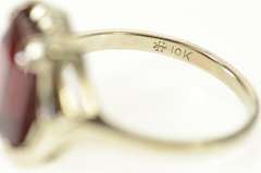 10K White Gold Art Deco Syn. Ruby Squared Ornate Statement Ring