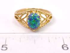 Ravishing Cabochon Opal Set in Intricate Yellow Gold Ladies Ring