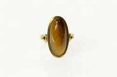 14K Yellow Gold Oval Tiger's Eye Retro Cabochon Statement Ring