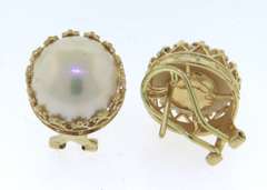 Pleasing Yellow Gold Mabe Pearl Earrings
