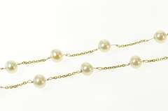14K Yellow Gold Pearl Beaded Cable Link Classic Chain Necklace