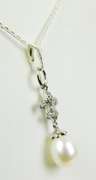 Sterling Pearl & Diamonds Fleur-De-Lis Necklace
