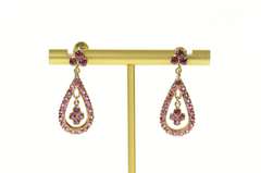 14K Yellow Gold Victorian Ruby Tear Drop Dangle Screw Back Earrings