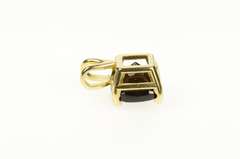 14K Yellow Gold Square Cushion Faceted Smoky Qurartz Pendant