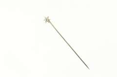 14K White Gold Retro Diamond Solitaire Classic Stick Pin