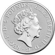 2020 White Lion Of Mortimer 5 Pound Queens Beast 2oz .999 Silver Coin.