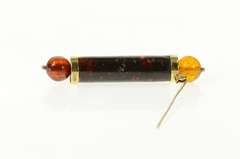 10K Yellow Gold Amber Ball Pillar Retro Bar Statement Pin/Brooch
