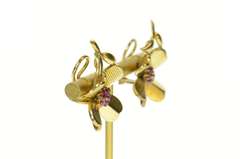 18K Yellow Gold 1960's Ruby Cluster 4 Leaf Clover Clip On Earrings
