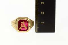 10K Yellow Gold 1930's A Monogram Letter Syn. Ruby Men's Ring