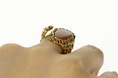 14K Yellow Gold Mexican Fire Opal Textured Statement Ring