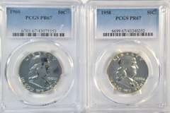 Super PCGS PR67 graded 1958 & 1960 Franklin Half Dollars