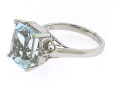 Majestic White Gold Cushion Aquamarine and Diamond Ring