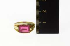 14K Yellow Gold Art Deco Syn. Ruby Ornate Squared Statement Ring