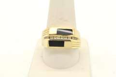 MENS 14 KT YELLOW GOLD DIAMOND AND ONYX RING