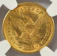 Super Gem BU 1905 US $2.50 Liberty Gold Piece. NGC MS65