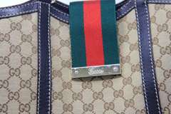 Gucci Monogram Ladies Web Linen Tote