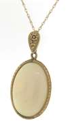 Vintage Engraved Gold Frame & Bail on Oval Opal Pendant on Chain