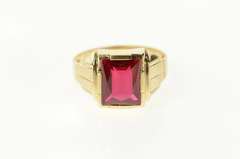 10K Yellow Gold Retro 1930's Syn. Ruby Classic Statement Ring
