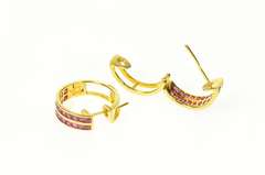 18K Yellow Gold Princess Ruby Encrusted Hoop Earrings