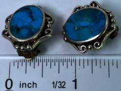 Sterling Silver Turquoise Clip-On Earrings.