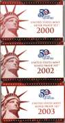 3 Silver US Proof Sets: 2000, 2002, & 2003. Box/COA