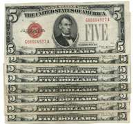 8 $5 US Notes from 1928 & 1934. Nice Circ
