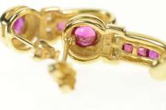 14K Yellow Gold Ruby Diamond Accent Curved Bar Statement Earrings