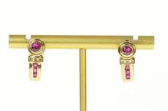 14K Yellow Gold Ruby Diamond Accent Curved Bar Statement Earrings
