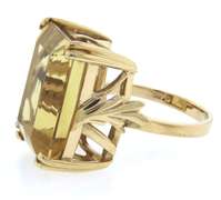 Powerful Emerald Cut Citirne Yellow Gold Ring