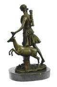 Mythical Diana the Hunter with Stag Deer Bronze Sculpture