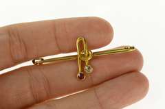 18K Yellow Gold 1950's Ruby Diamond Geometric Bar Pin/Brooch
