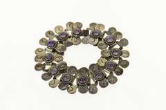 Sterling Ornate Taxco Amethyst Swirl Link Mexican Bracelet