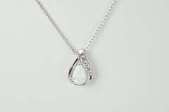 Beautiful Pear Shaped Opal Set in Sterling Silver Pendant with Crystal Accents