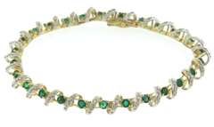 Romantic 14kt Two-Tone Gold Emerald and Single Cut Diamond Bracelet