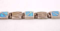 Sterling Silver Blue Gemstone With Green Streaks Bracelet.