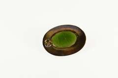 14K Yellow Gold Ornate Green Agate Scarab Enamel Detail Charm/Pendant