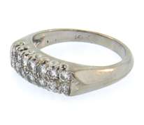14k white gold diamond band ring with shared prong setting