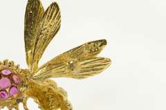 14K Yellow Gold Ruby Cluster Wasp Hornet Yellow Jacket Pin/Brooch