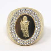 Men's Yellow Gold Saint Jude Ring with Cubic Zirconia