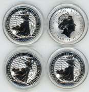 Four 2021 2 Pounds British Britannia .999 1oz Silver Pieces