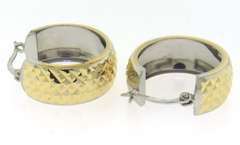 Gorgeous Tow Tone Gold Diamond Cut Hoop Earrings