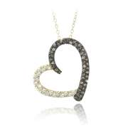 Gold Tone over Sterling Silver 2/5ct Champagne Diamond & White Topaz Open Floating Heart Necklace