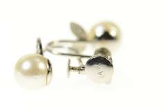 14K White Gold Pearl Diamond Accent Leaf Screw Back Earrings