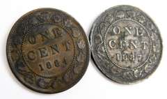 2 British One Cent Coins, 1884 & 1887
