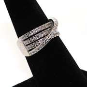 14kt White Gold Quadruple Row Diamond Ring with abstract diagonal fourth row