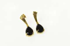 14K Yellow Gold Pear Black Onyx Dangle Drop Statement Earrings