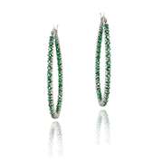 Sterling Silver 2ct Created Emerald 33mm Oval Hoop Earrings
